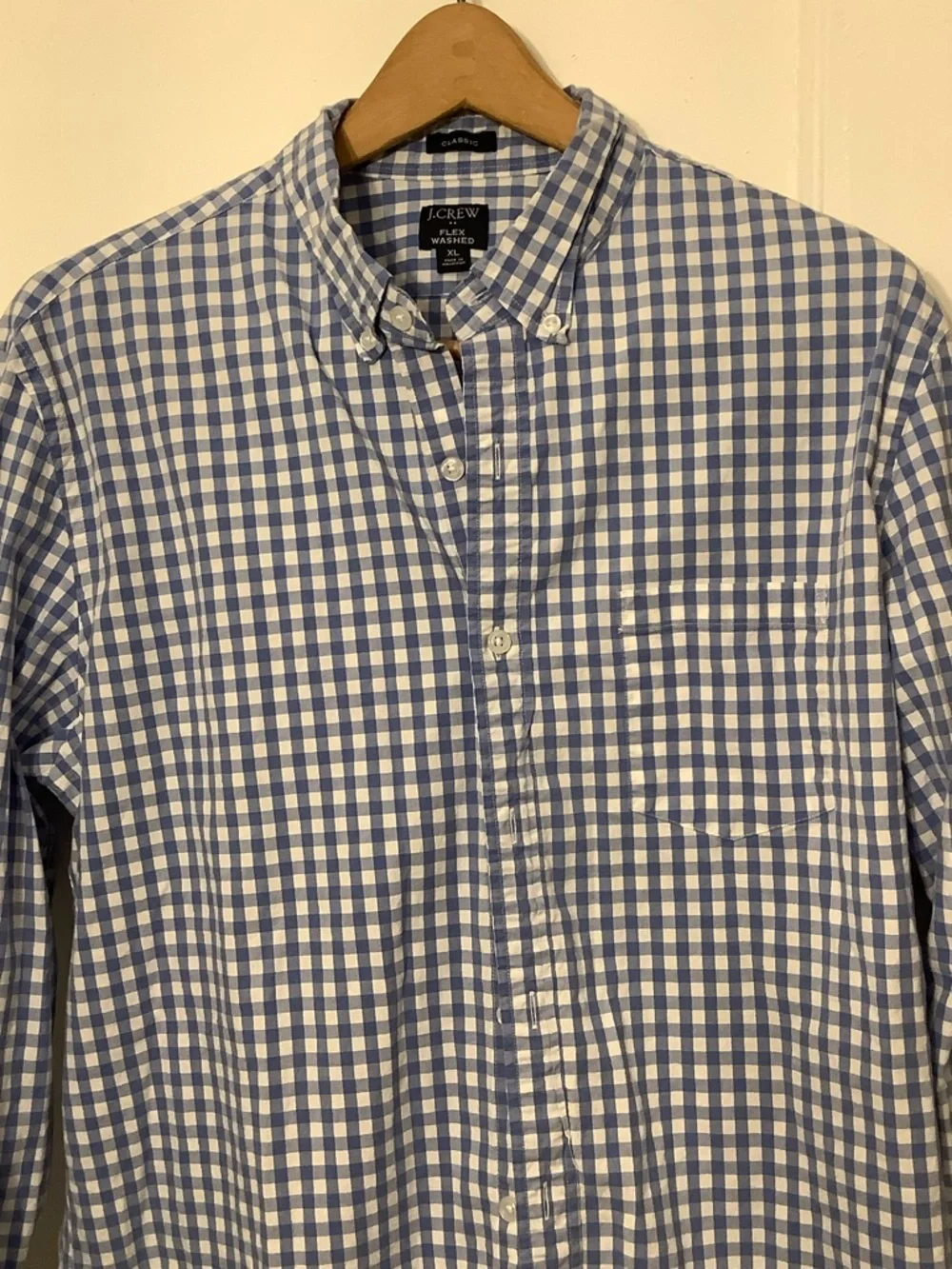 J. Crew Blue and White Gingham Button-Down Shirt